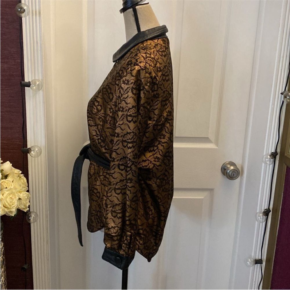 All genuine leather lace print gold/black belted jacket, M - Picture 6 of 8